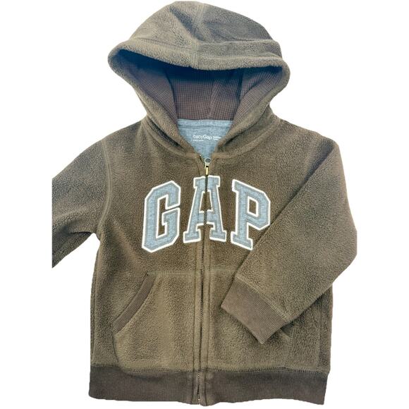 babyGap Toddler 4yrs Brown Fleece Zip Hoodie M Grey GAP Logo Fleece Lined EUC - Picture 1 of 6
